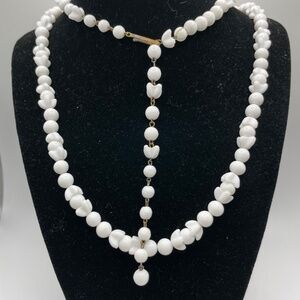 Germany Signed Vintage White Milk Glass Beaded Long Necklace READ